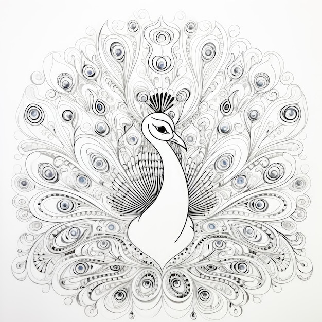 Imagen para colorear en blanco y negro de un pavo real foto premium