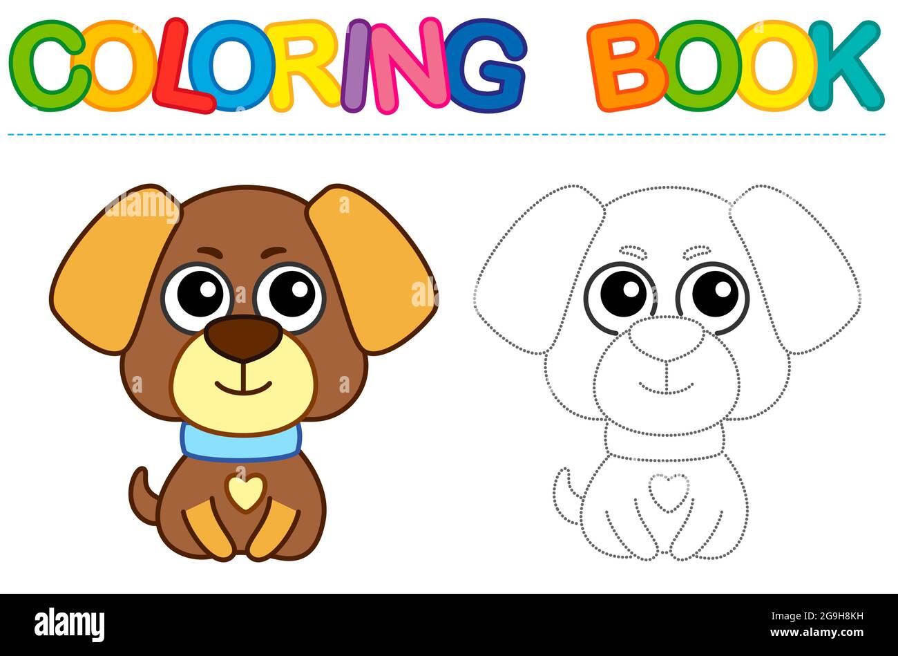 Pãgina de colorear perrito divertido perro libro educativo de coloreado de rastreo para actividad infantil imagen vector de stock