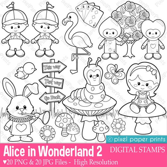 Alice in wonderland part digital stamps clipart