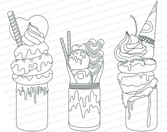 Milkshake pãgina para colorear monster shake choco derretido helado parfait clipart galleta bebida donut corazãn postre para niãos png svg