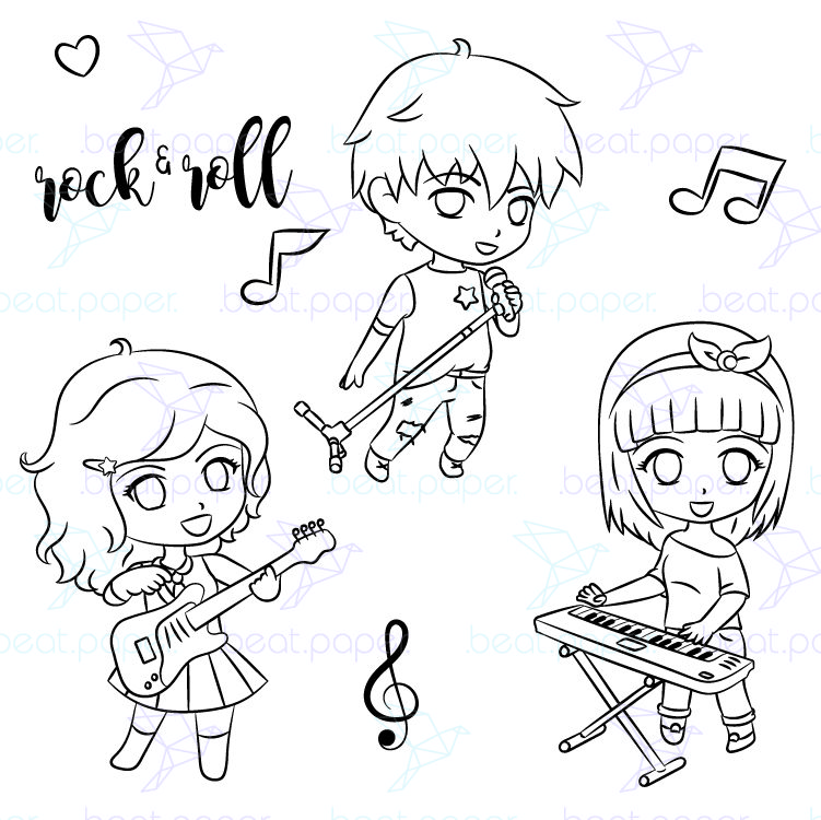 Sello digitales para colorear grupo musical beatpaper