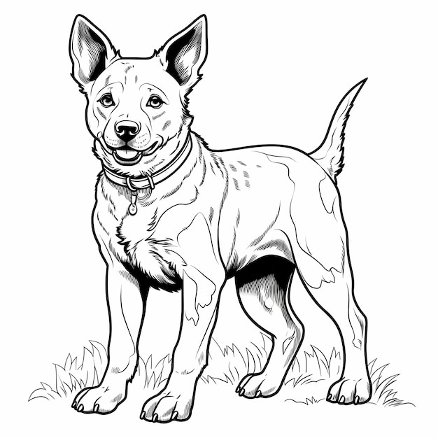 Blanco y negro crear perro de ganado australiano tilo libro para colorear infantil foto premium