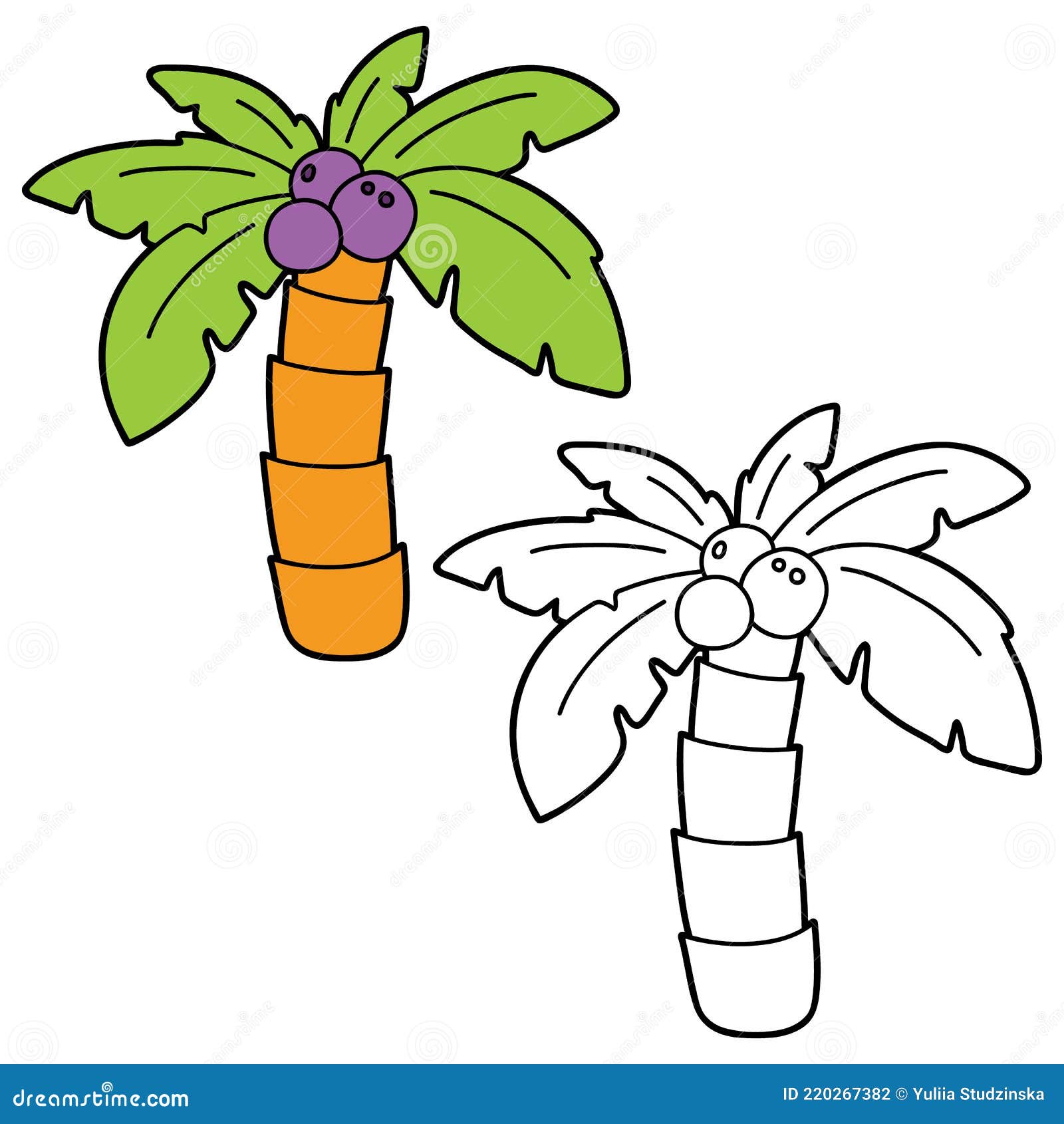 Palm coloring page with example stock vector