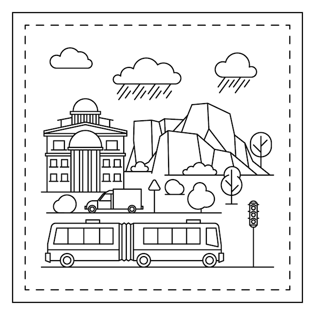 Premium vector city coloring page for kids