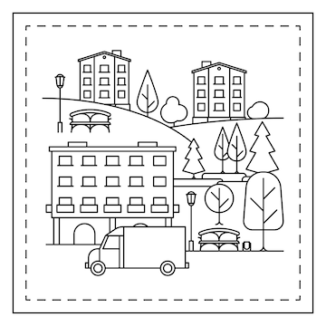 Premium vector coloring page with city landscape