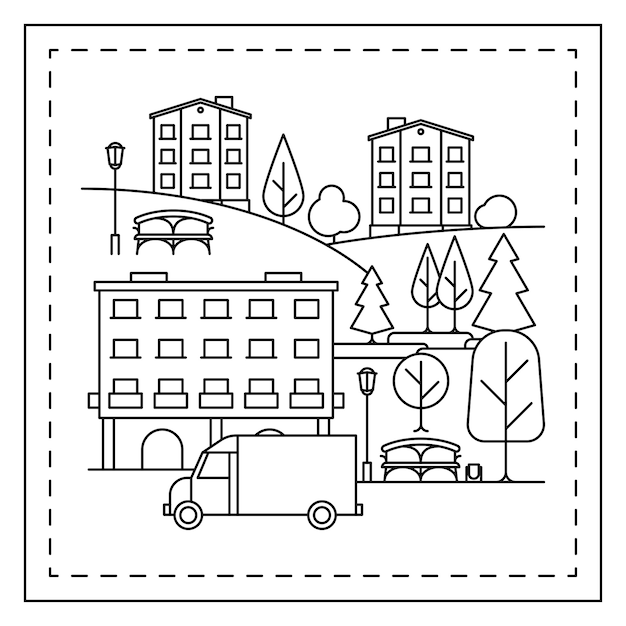 Premium vector coloring page with city landscape