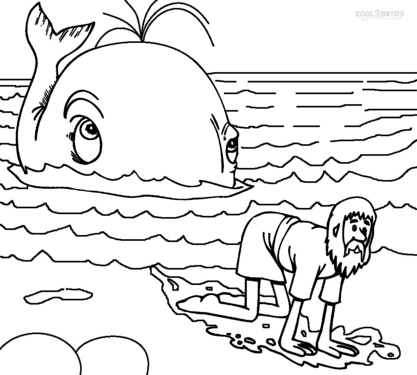Printable jonah and the whale coloring pages for kids