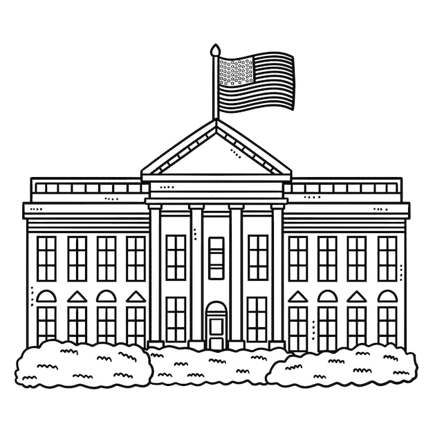Premium vector the white house isolated coloring page for kids