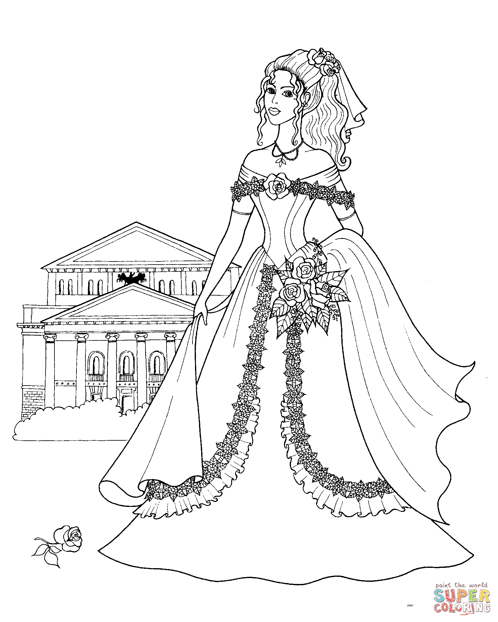 Dibujo de la princesa en su palacio para colorear dibujos para colorear imprimir gratis