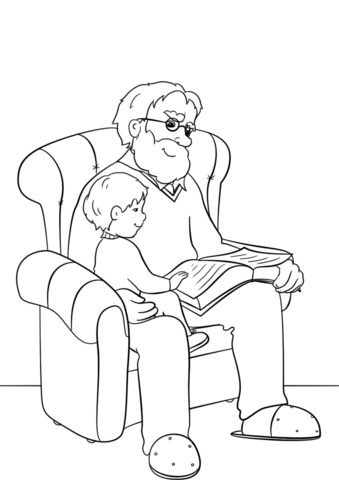El abuelo leyã el libro a su nieto dibujo para colorear dibujo abuela feliz cumpleaãos de abuela feliz dãa del padre