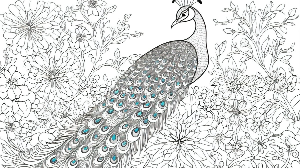 Fondo pãgina para colorear de flor con un pavo real con flor fondo imagen para colorear de pavo real pavo real pãjaro imagen de fondo para dcarga gratuita