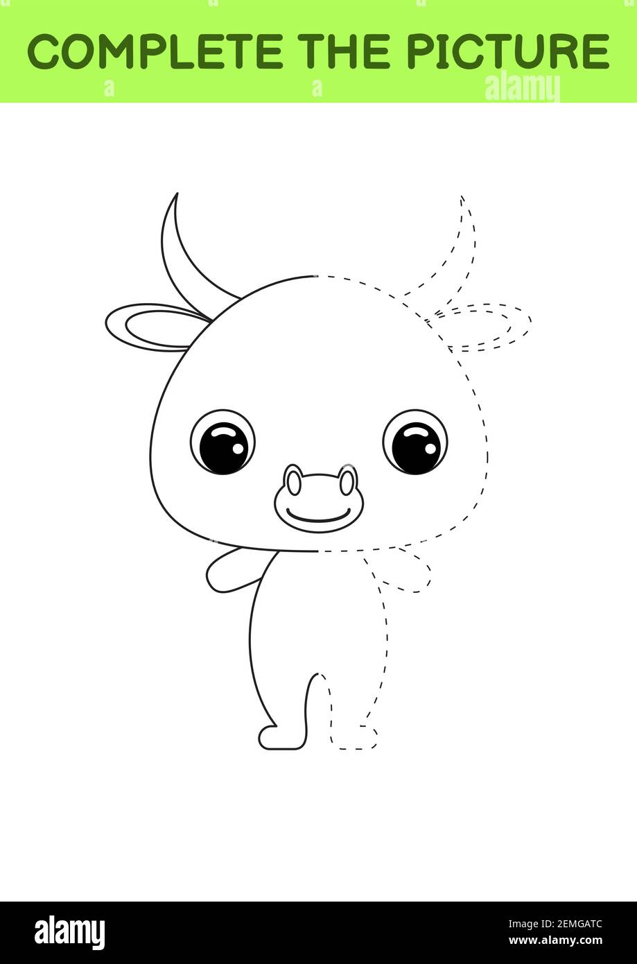 Dibujo completo del toro lindo libro para colorear juego de copia de puntos prãctica de critura a mano entrenamiento de habilidad de dibujo educaciãn darrollo de trabajos imprimibl imagen vector de stock