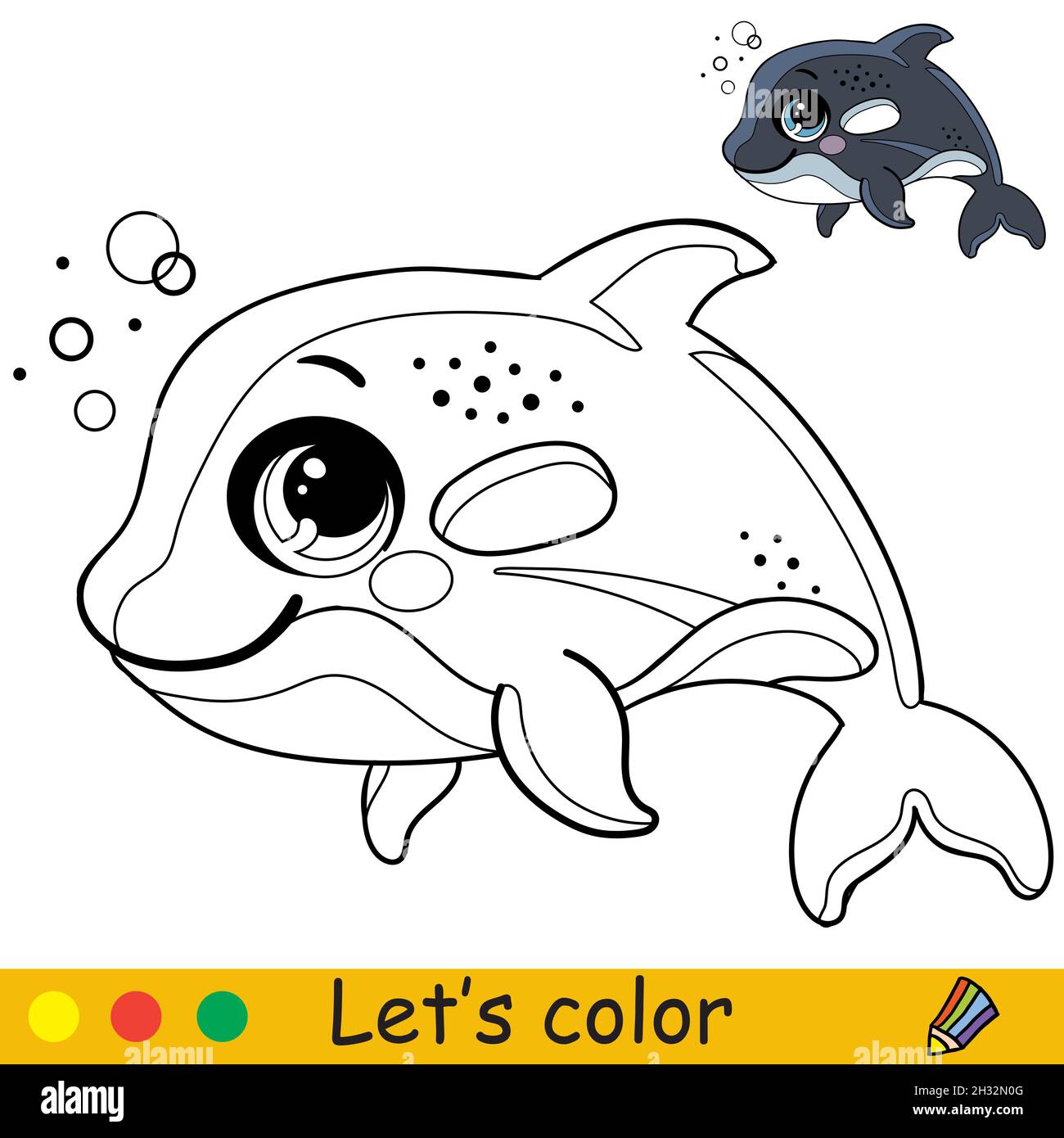 Orca de dibujos animados libro para colorear para niãos precolar con nivel de juego educativo fãcil dibujo de croquis a mano alzada ilustraciãn vectorial para impriãn juego educ imagen vector de stock