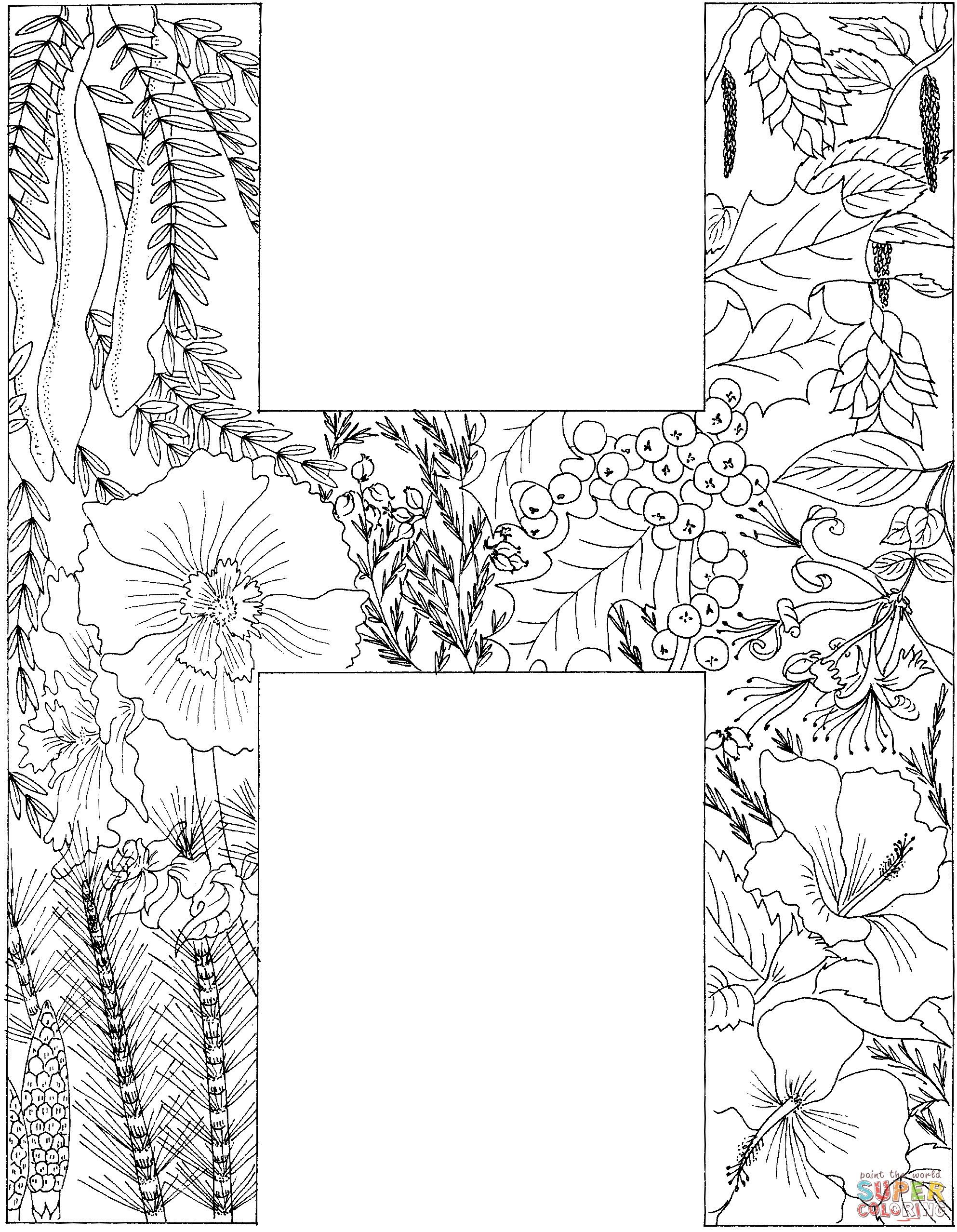 Letter h with plants coloring page free printable coloring pag coloring pag free disney coloring pag disney coloring pag