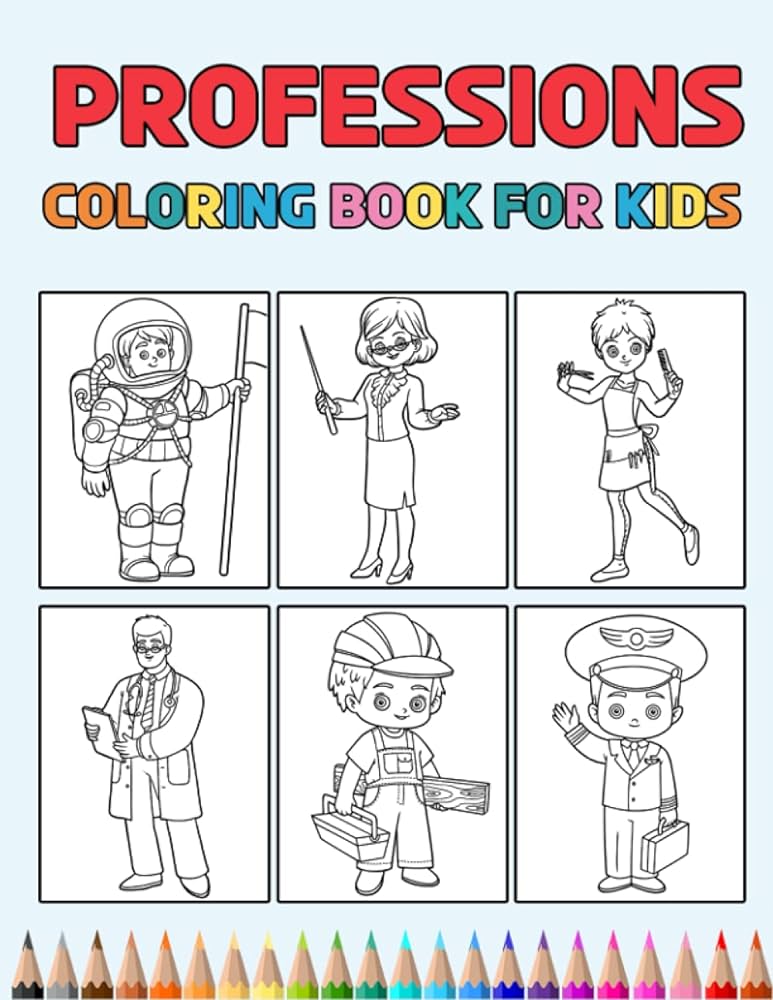 Professions coloring book for kids easy designs with different jobs fun colouring activity workbook for little children boys girls pre k kindergarten preschool cute gift books press coloring libros
