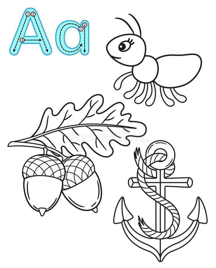 Printable coloring page for kindergarten and prchool card for study english vector coloring book alphabet letter a ilustraciãn del vector