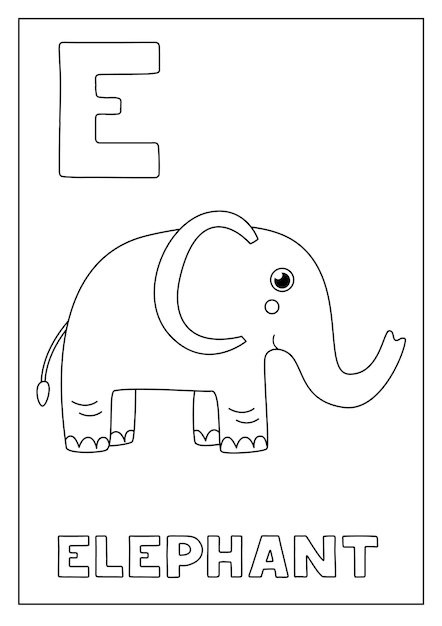 Aprendiendo el alfabeto inglãs para niãos letra e lindo elefante de dibujos animados vector premium