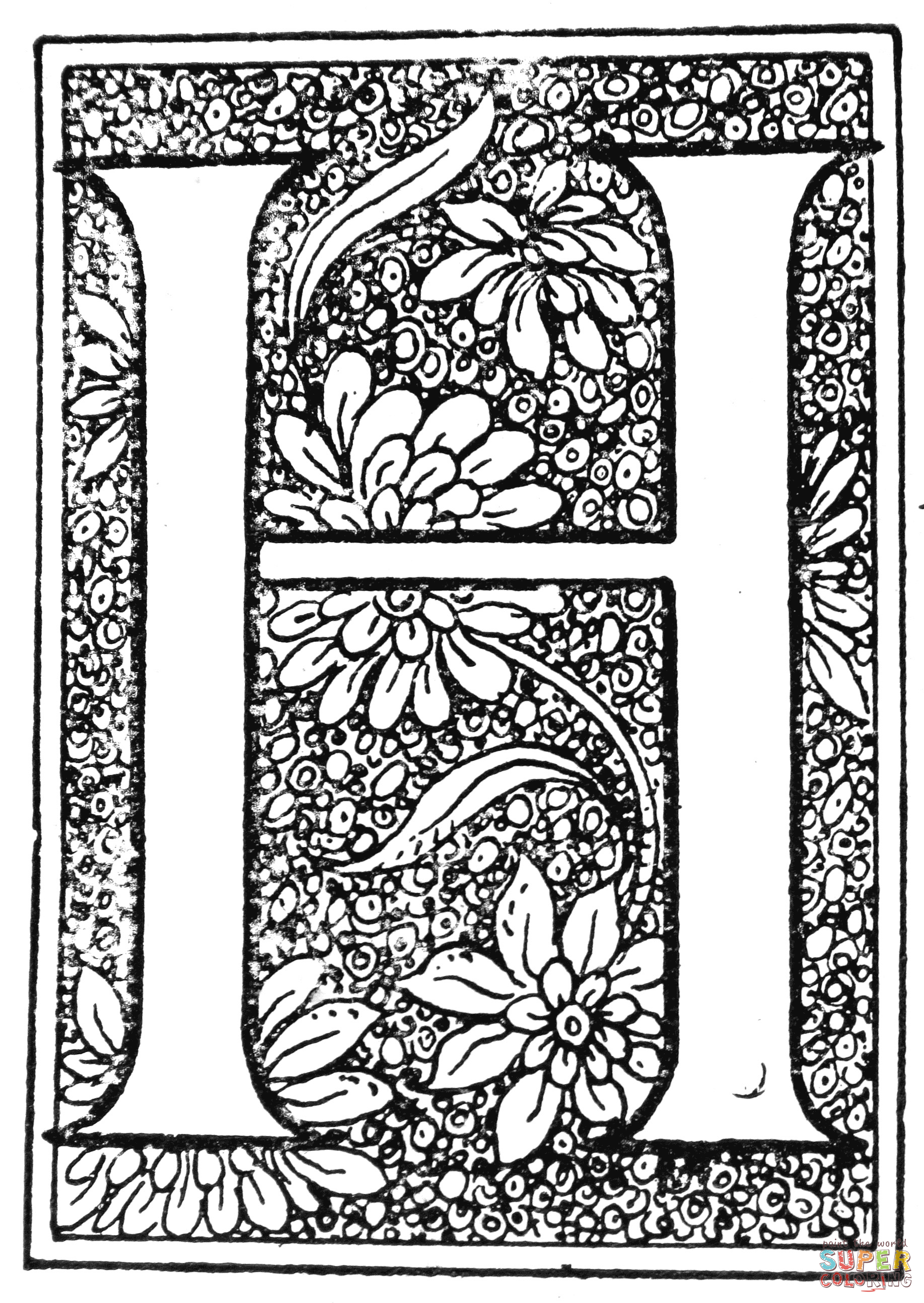 Dibujo de adornado letra h para colorear dibujos para colorear imprimir gratis