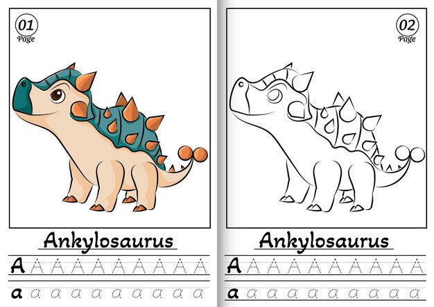 Ankylosaurus alphabet abc coloring page a trazando todas las letras del alfabeto inglãs vector premium