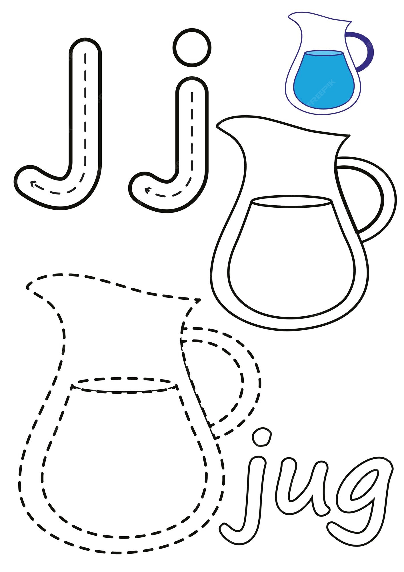 Premium vector coloring pages of jug and the letter j suitable for use in childrens coloring books