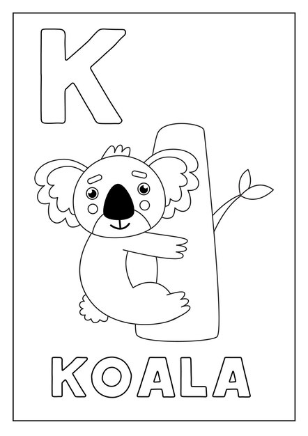 Premium vector learning english alphabet for kids letter k cute koala on tree