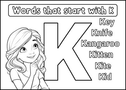 Dibujo para colorear de palabras que empiezan por k en inglãs apuntes de inglãs