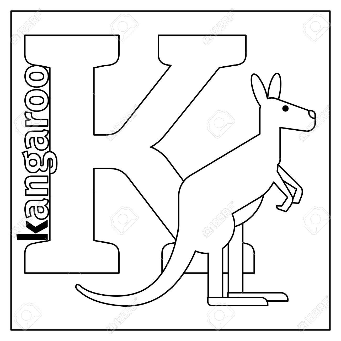 Coloring page or card for kids with english animals zoo alphabet kangaroo letter k vector illustration royalty free svg cliparts vectors and stock illustration image