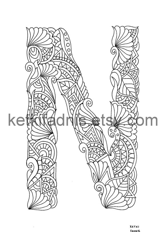 Pãgina para colorear de la letra n descarga instantãnea de pdf pãgina para colorear del alfabeto dibujado a mano bricolaje pãgina para colorear imprimible ilustraciãn de letras