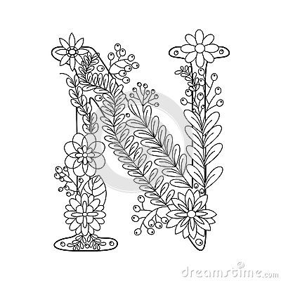 Libro de colorear de la letra n para el vector de los adultos coloring books coloring book art coloring letters