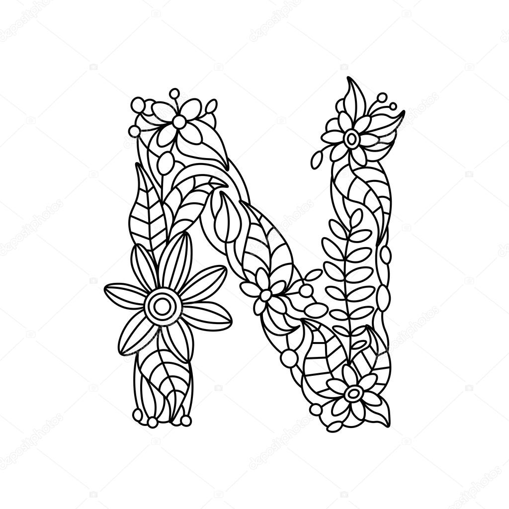 Letra n libro para colorear para adultos vector vector de stock por alexanderpokusay