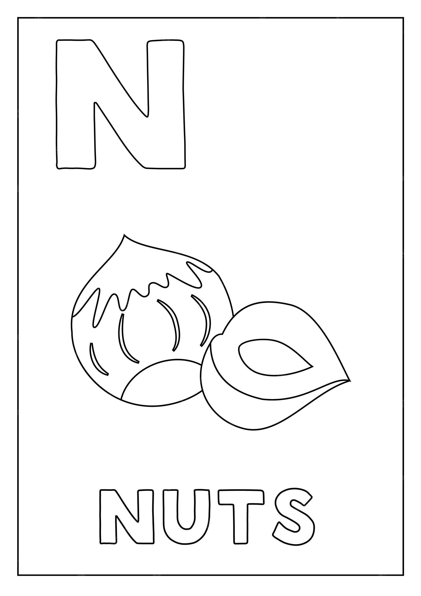 Aprender el alfabeto inglãs para niãos letra n nuec de dibujos animados vector premium