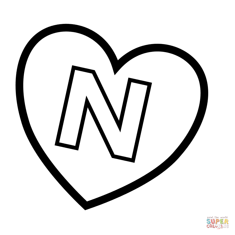 Dibujo de letra n en un corazãn para colorear dibujos para colorear imprimir gratis