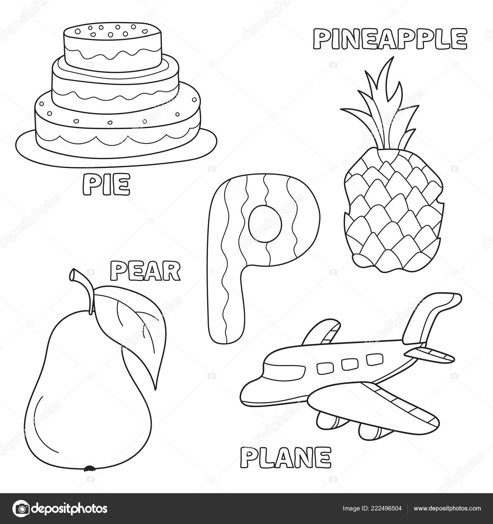 Alfabeto de los niãos para colorear pãgina del libro con imãgenes prediseãadas letra p vector de stock por brill