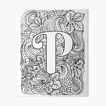 Adult coloring page monogram letter p art board print for sale by mamasweetea