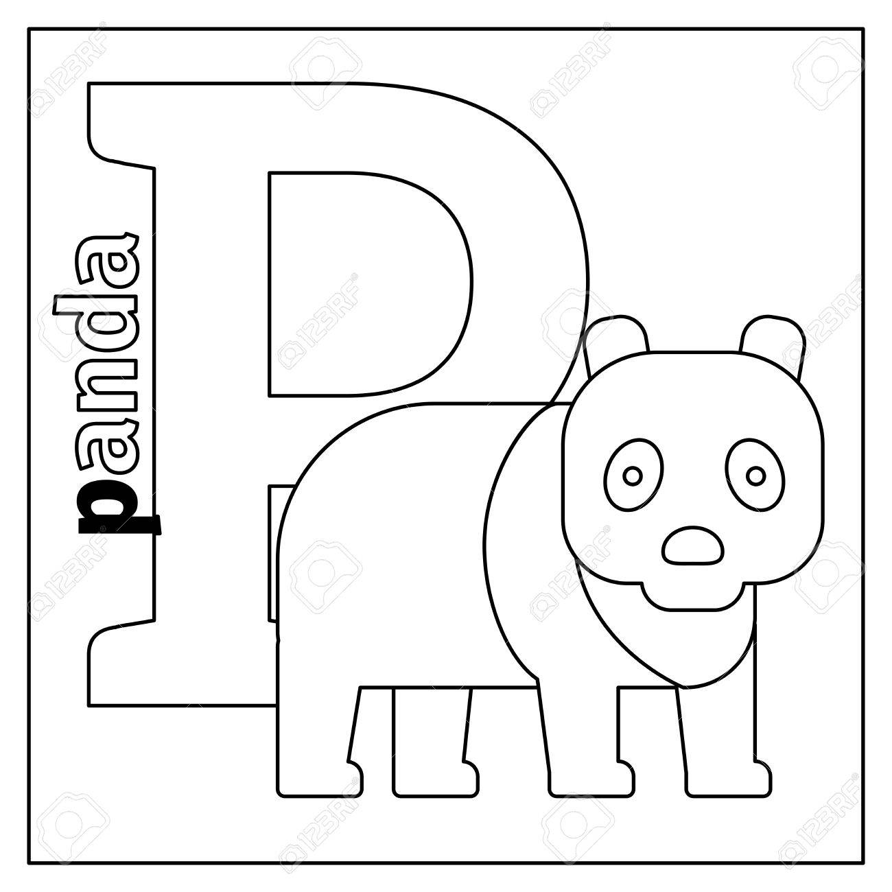 Coloring page or card for kids with english animals zoo alphabet panda letter p vector illustration royalty free svg cliparts vectors and stock illustration image