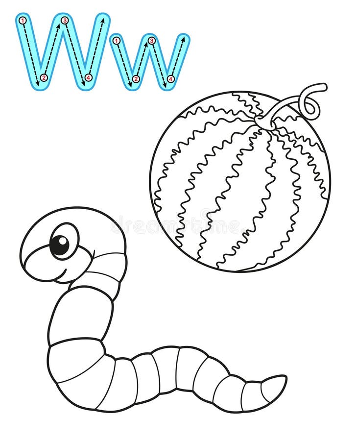 Printable coloring page for kindergarten and prchool card for study english vector coloring book alphabet letter w ilustraciãn del vector