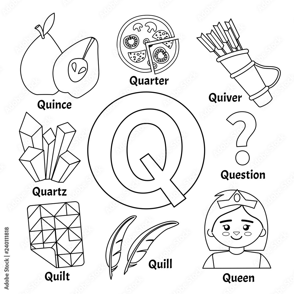 Vector cute kids animal alphabet letter q set of cute cartoon illustrations coloring page vector de