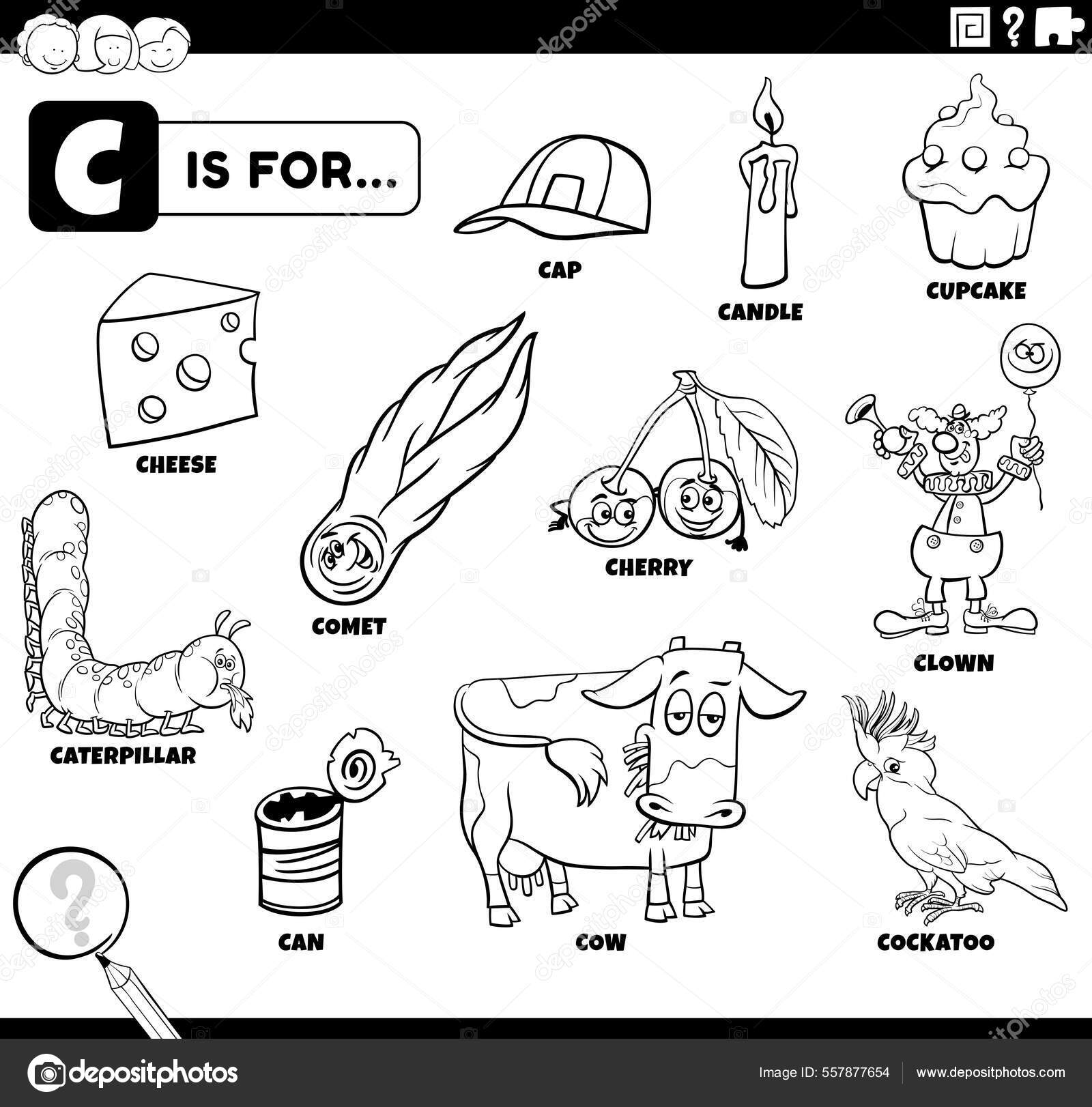 Dibujos animados educativos blanco negro ilustraciãn personajes cãmicos objetos que vector de stock por izakowski