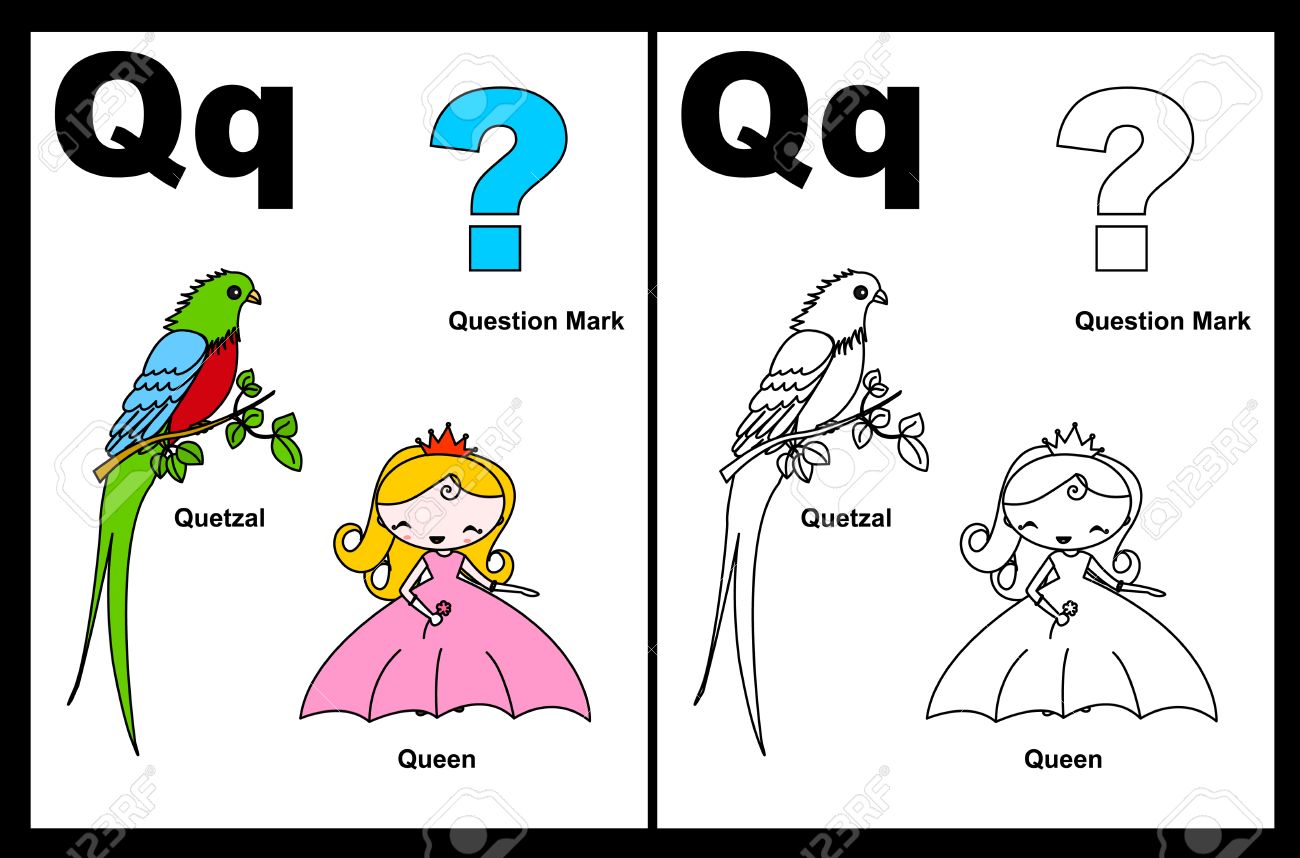 Kids alphabet coloring book page with outlined clip arts to color letter q royalty free svg cliparts vectors and stock illustration image