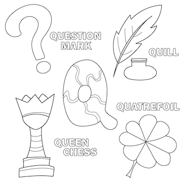 Letra q aprendizaje del alfabeto inglãs libro de colorear ilustraciãn vectorial para niãos vector premium