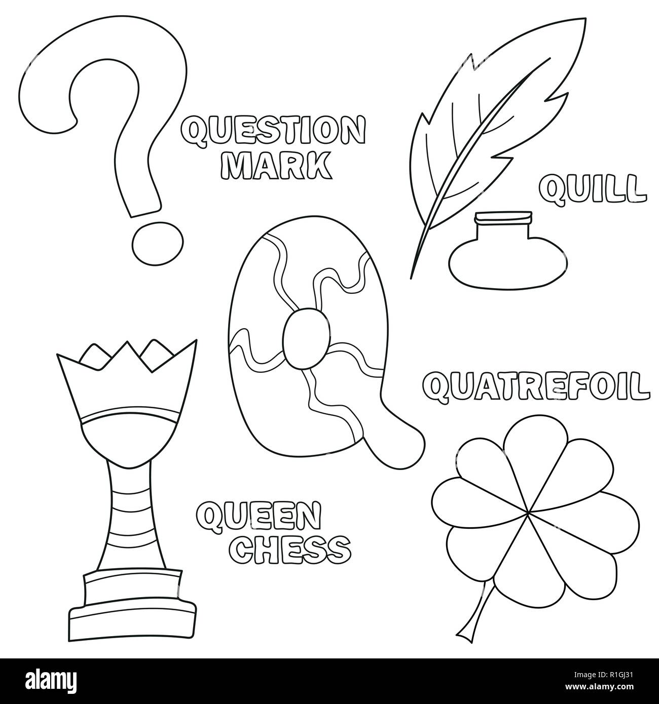 Letter q learning english alphabet coloring book vector illustration stock vector image art