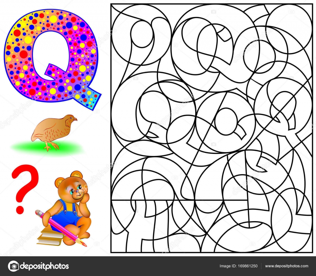 Pãgina educativa con letra q para estudiar letras en inglãs rompecabezas lãgico encontrar y pintar letras q vector de stock por nataljacernecka