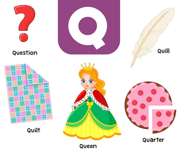 Alfabeto inglãs en imãgen ilustraciãn de vector de letra q de color para niãos vector premium
