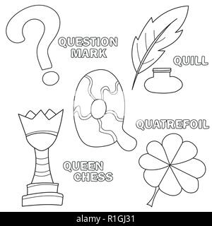 Letra q aprendiendo inglãs alfabeto libro para colorear ilustraciãn vectorial imagen vector de stock