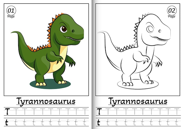 Tyrannosaurus rex alphabet abc coloring page t trazando todas las letras del alfabeto inglãs vector premium