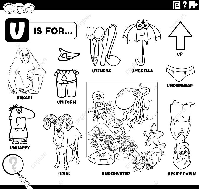 Dibujo de juego educativo pãginas para colorear con palabras que empiezan por u vector png dibujos dibujo de gato dibujo de trella dibujo de anillo png y vector para dcargar gratis