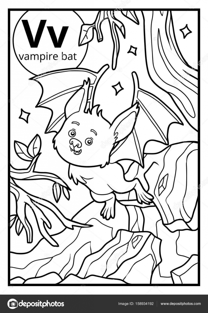 Libro para colorear alfabeto incoloro letra v murciãlago vampiro vector de stock por ksenyasavva