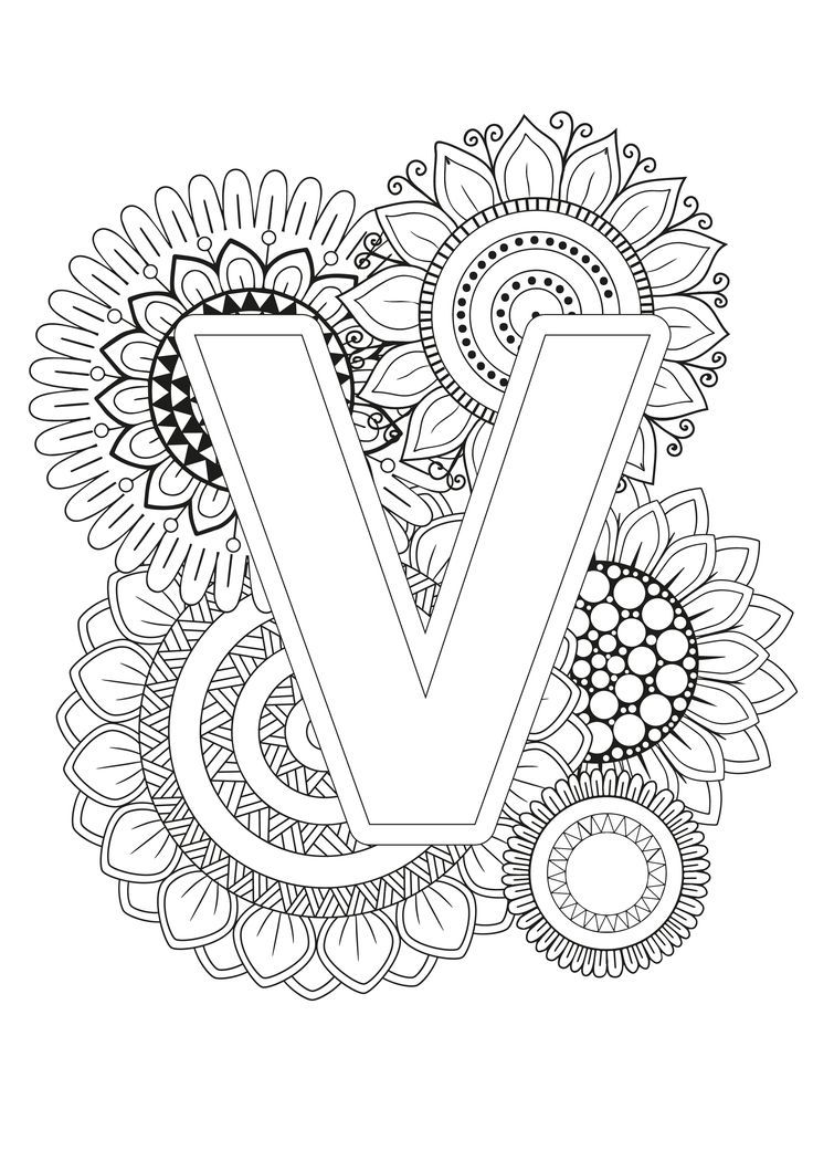 Mandala letra v letter a coloring pag alphabet coloring pag doodle art letters
