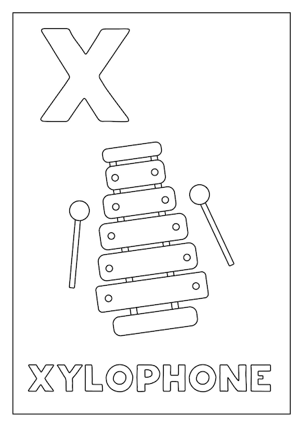 Premium vector learning english alphabet for kids letter x cartoon xylophone
