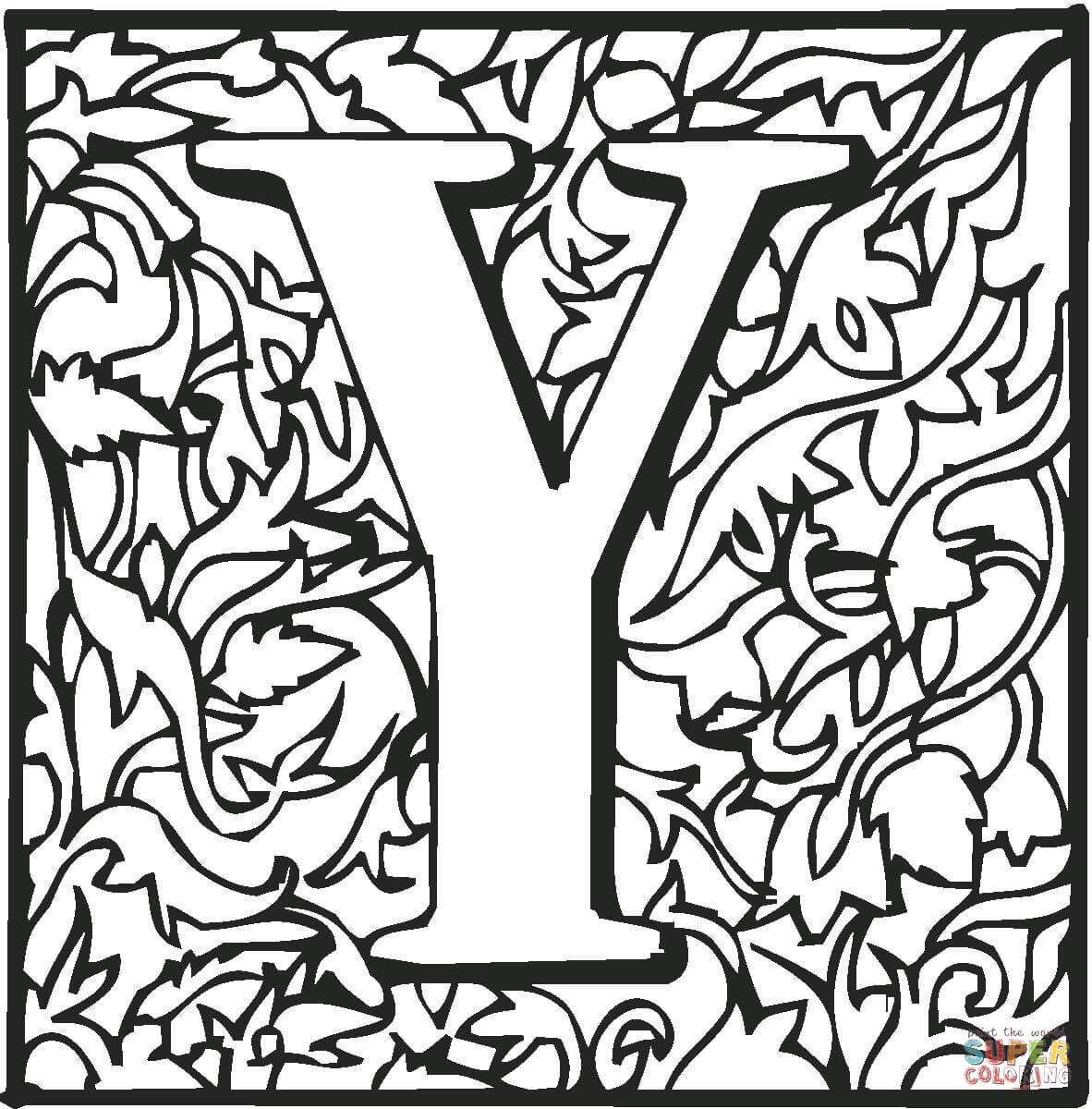 Letter y with ornament coloring page free printable coloring pages